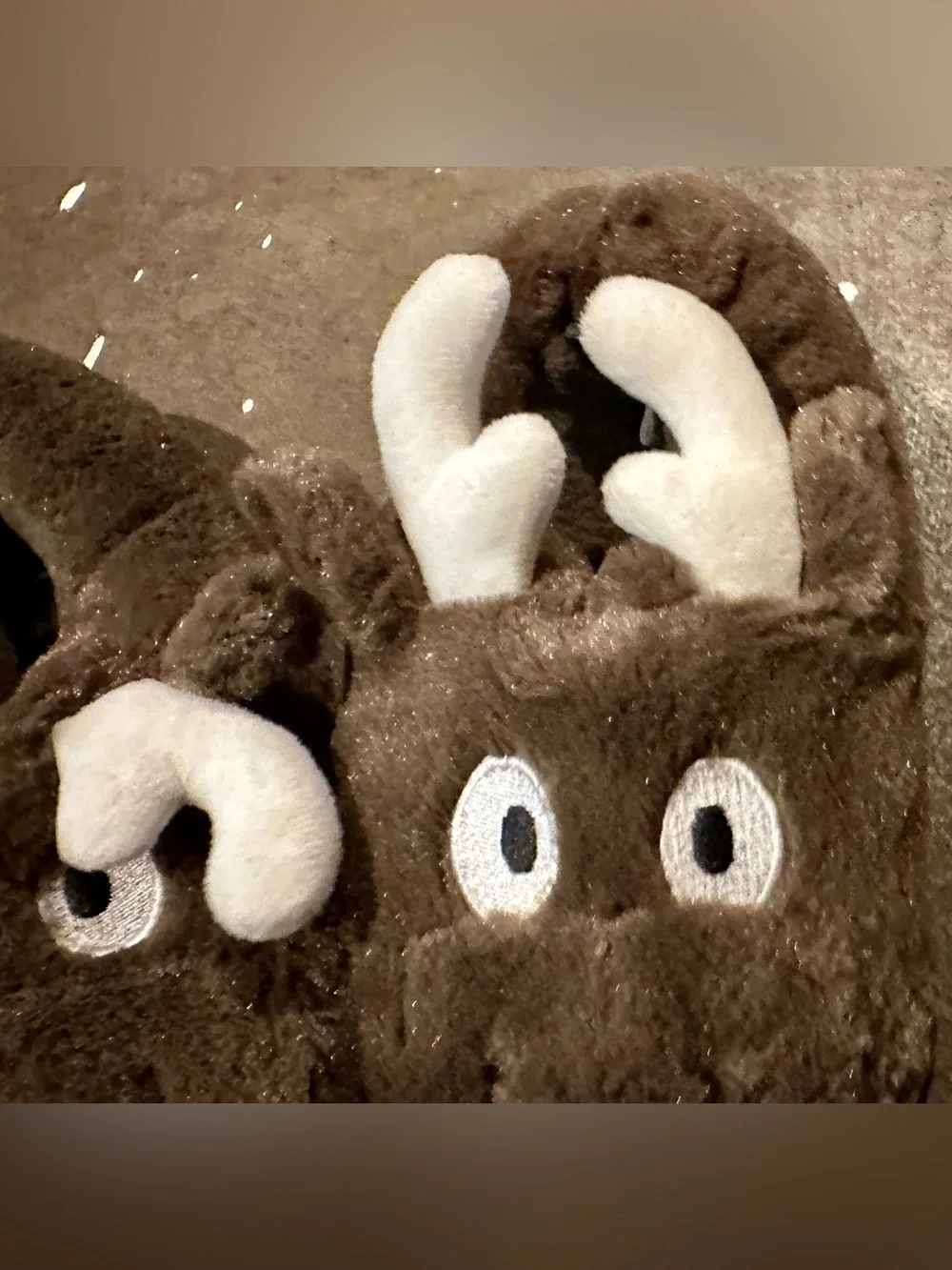 Carter's Brown Plush Moose Slippers with White Antlers